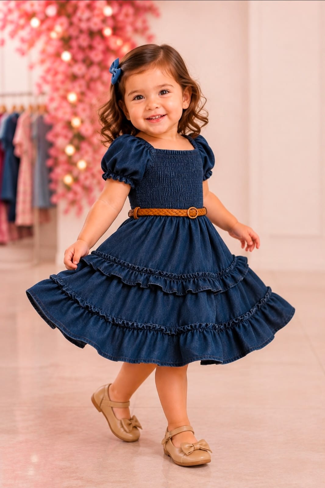 Vestido de bebé Carol de mezclilla con cinturón