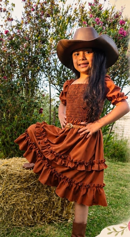 Vestido de niña Carol doble olán con cinturón trenzado