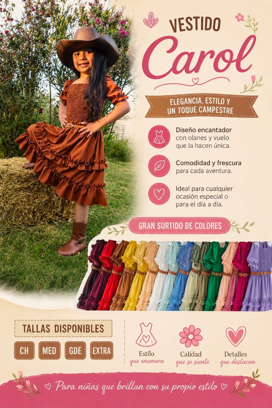 Vestido de niña Carol doble olán con cinturón trenzado