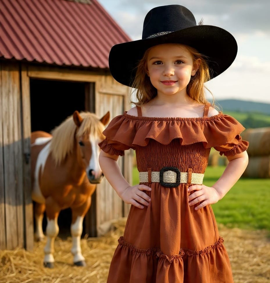 Vestido de niña Hanna tipo campesino con cinturón