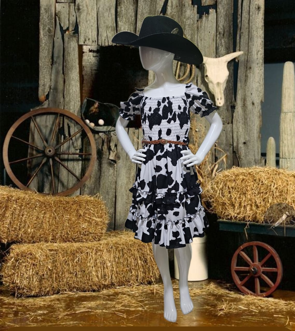 Vestido de niña Carol Cowboy estampado de vaca