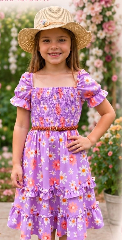Vestido de niña Carol floreado con cinturón trenzado