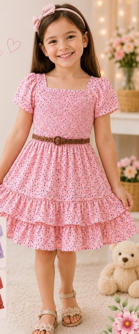 Vestido de niña Carol puntitos manga corta doble olán