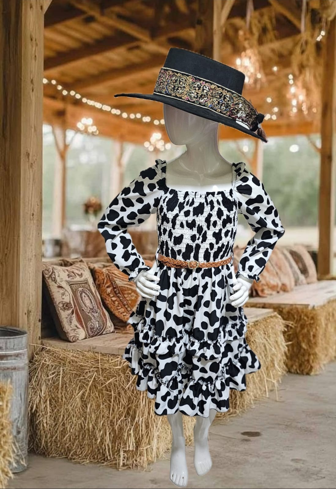 Vestido de niña Carol Cowboy manga larga estampado de vaca