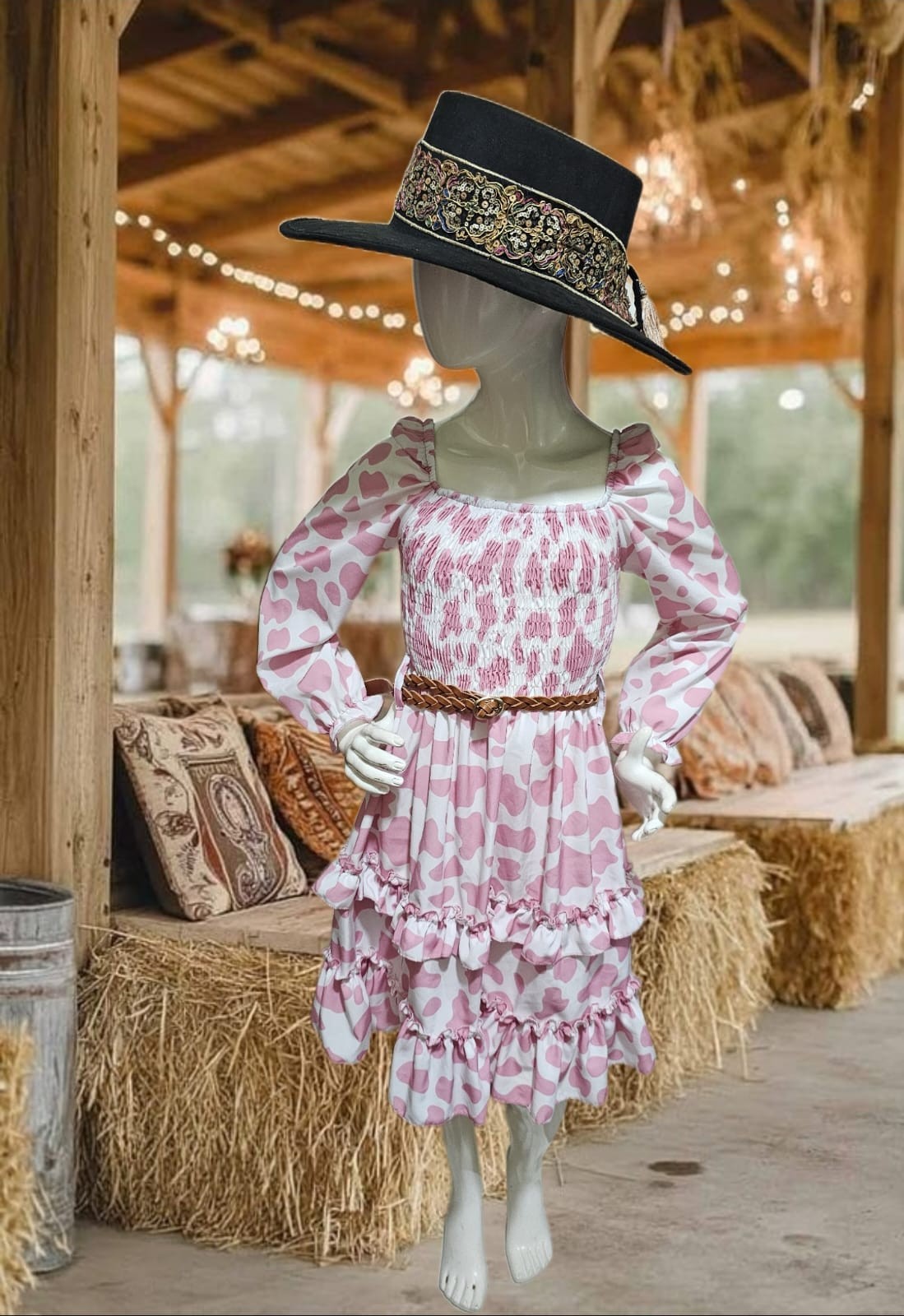 Vestido de niña Carol Cowboy manga larga estampado de vaca