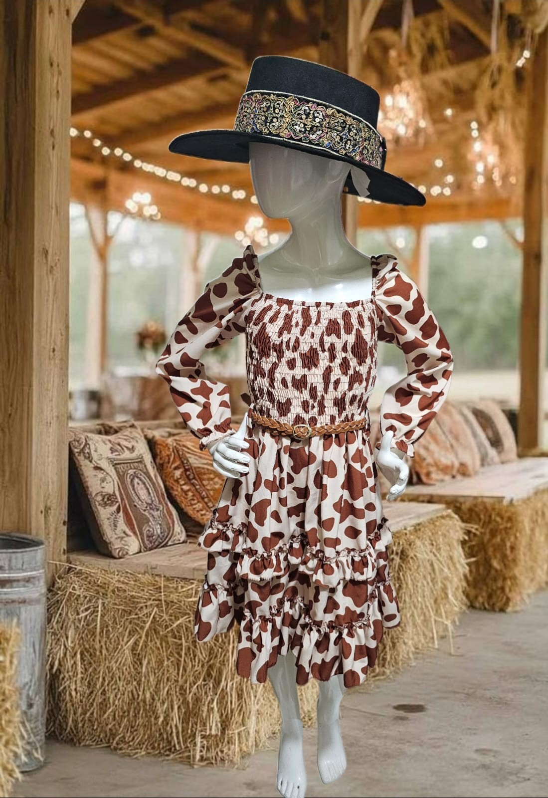 Vestido de niña Carol Cowboy manga larga estampado de vaca