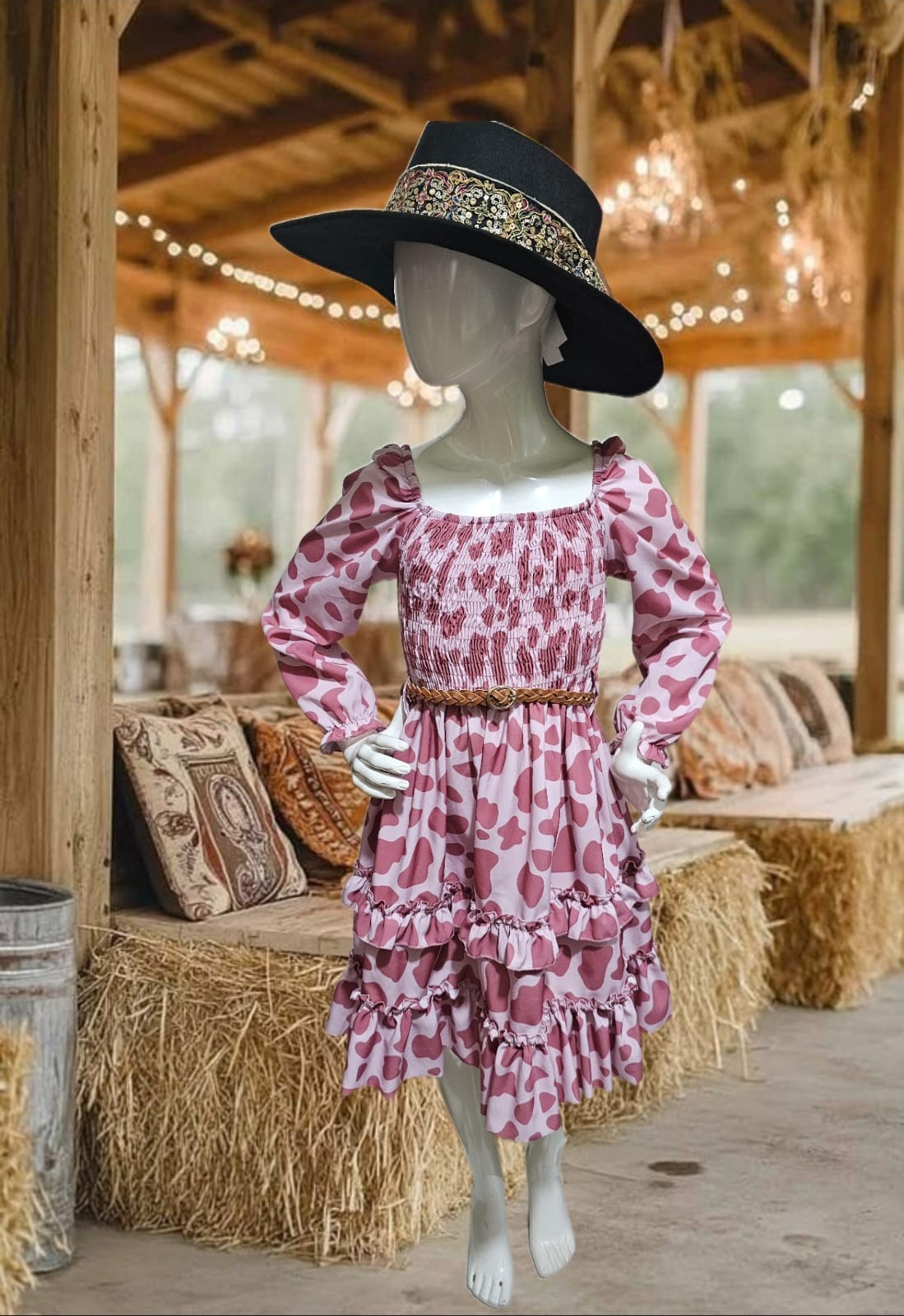 Vestido de niña Carol Cowboy manga larga estampado de vaca