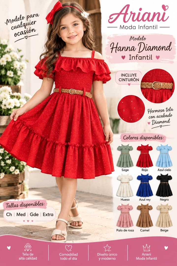 Vestido de niña Hanna Diamond con brillos y cinturón