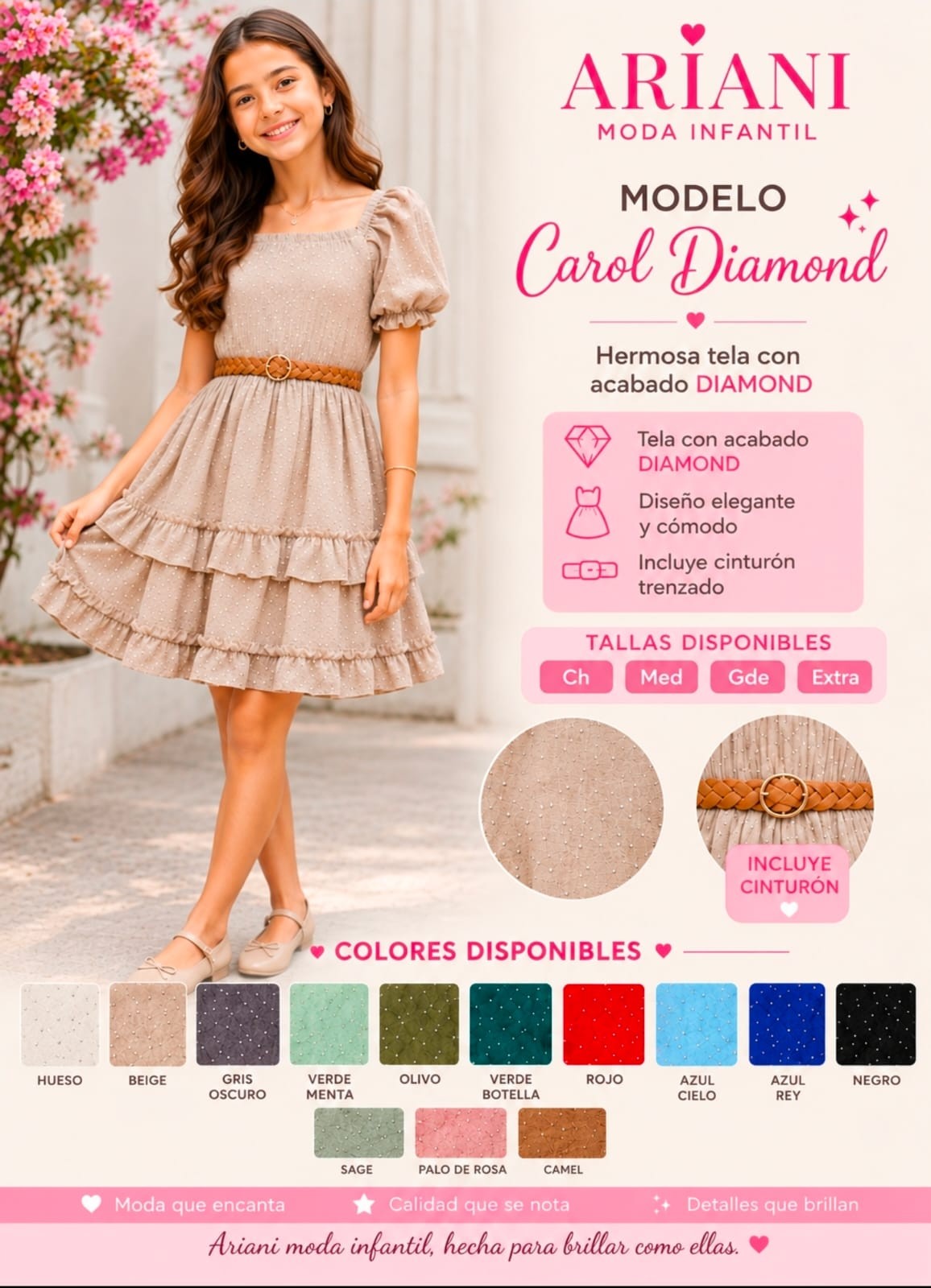 Vestido de niña Carol Brillitos con cinturón trenzado