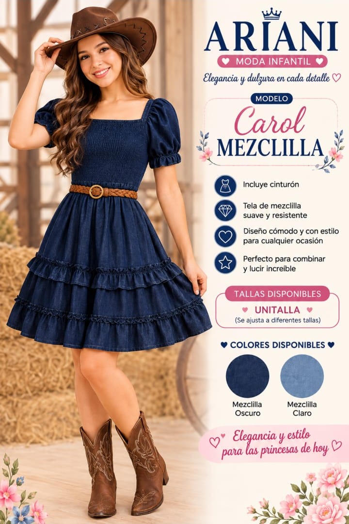 Vestido juvenil Carol de mezclilla con cinturón