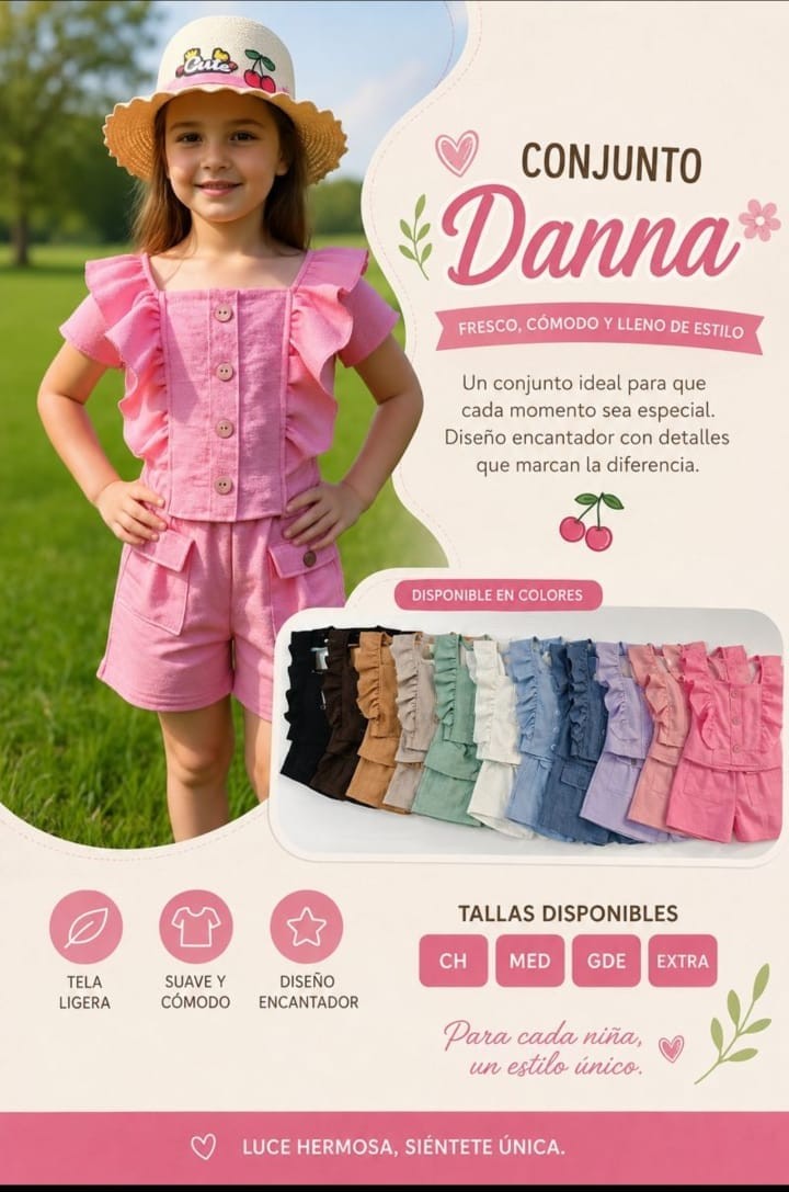 Conjunto de niña Danna: blusa con olanes y short