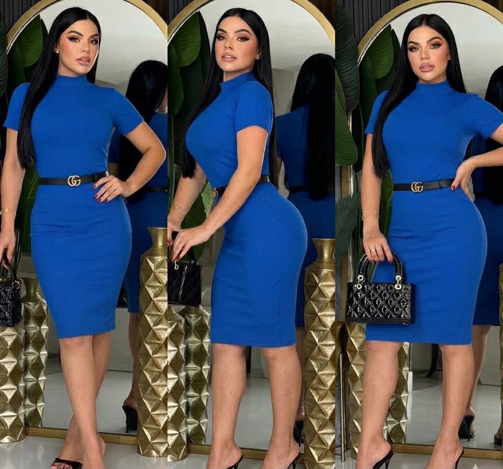Vestido midi tejido con cinturón