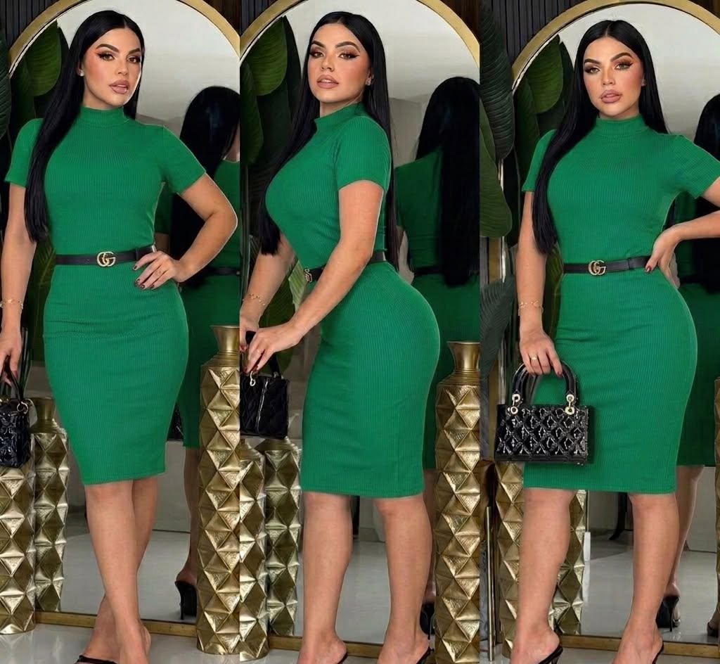 Vestido midi tejido con cinturón