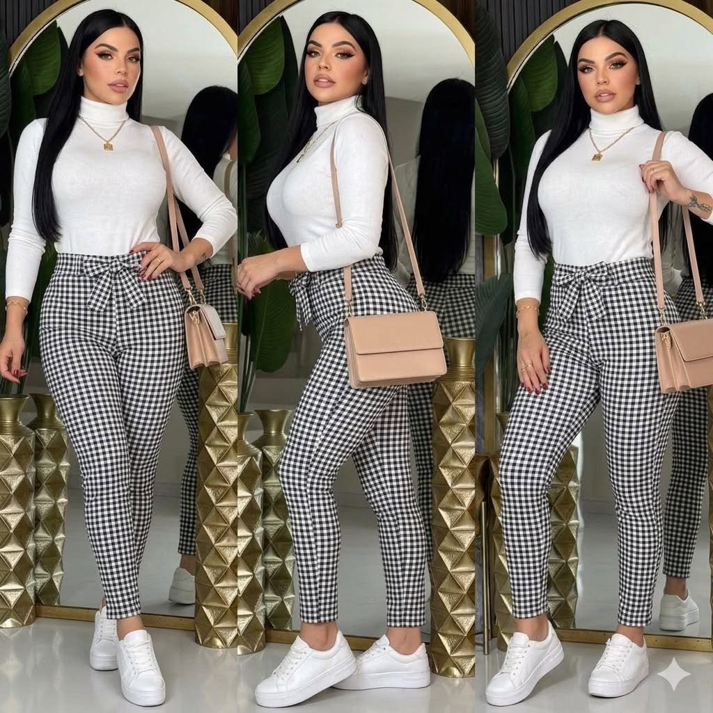 Conjunto cuello alto + pantalón de cuadros