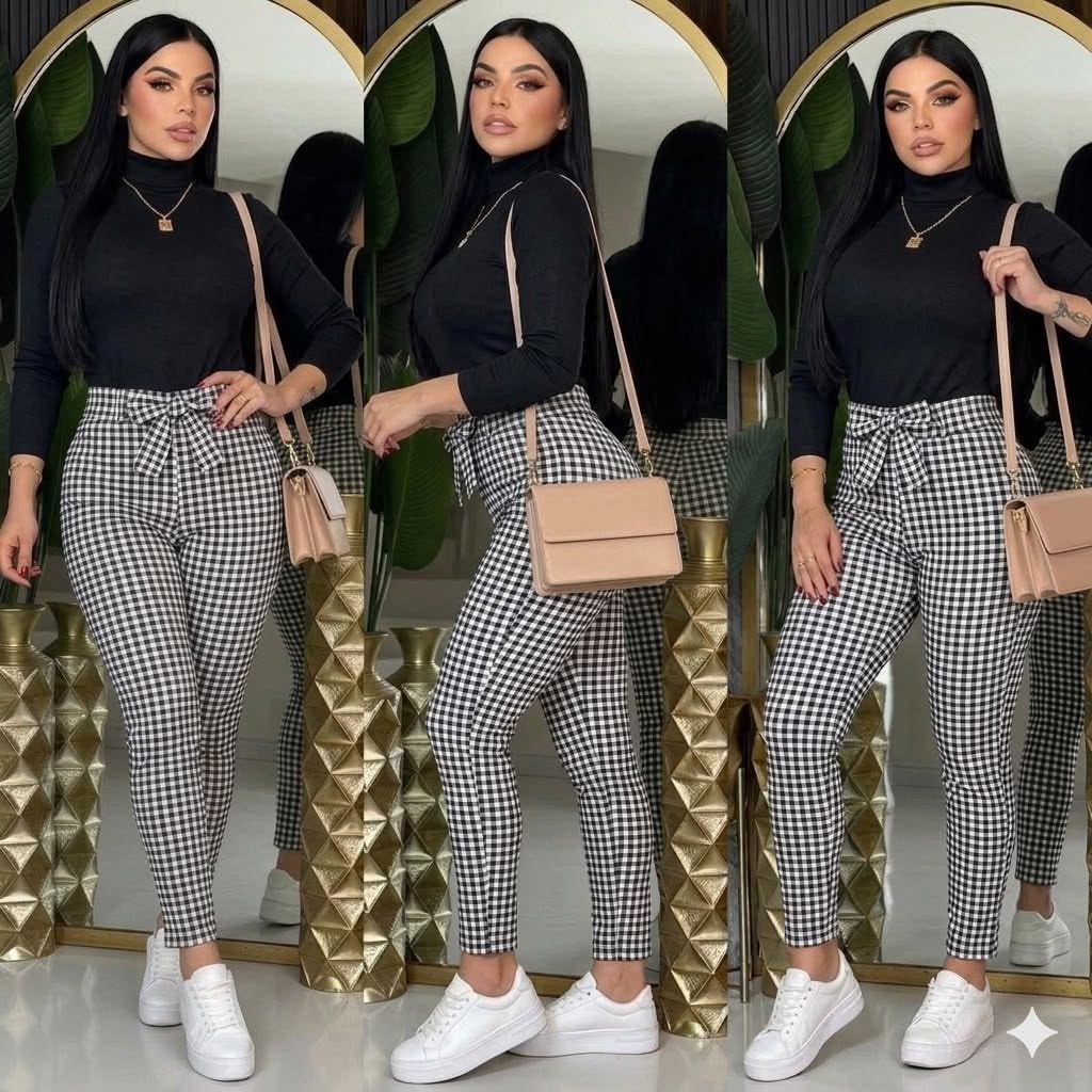Conjunto cuello alto + pantalón de cuadros