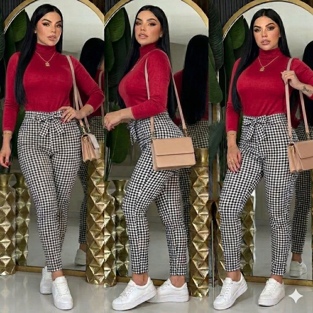 Conjunto cuello alto + pantalón de cuadros