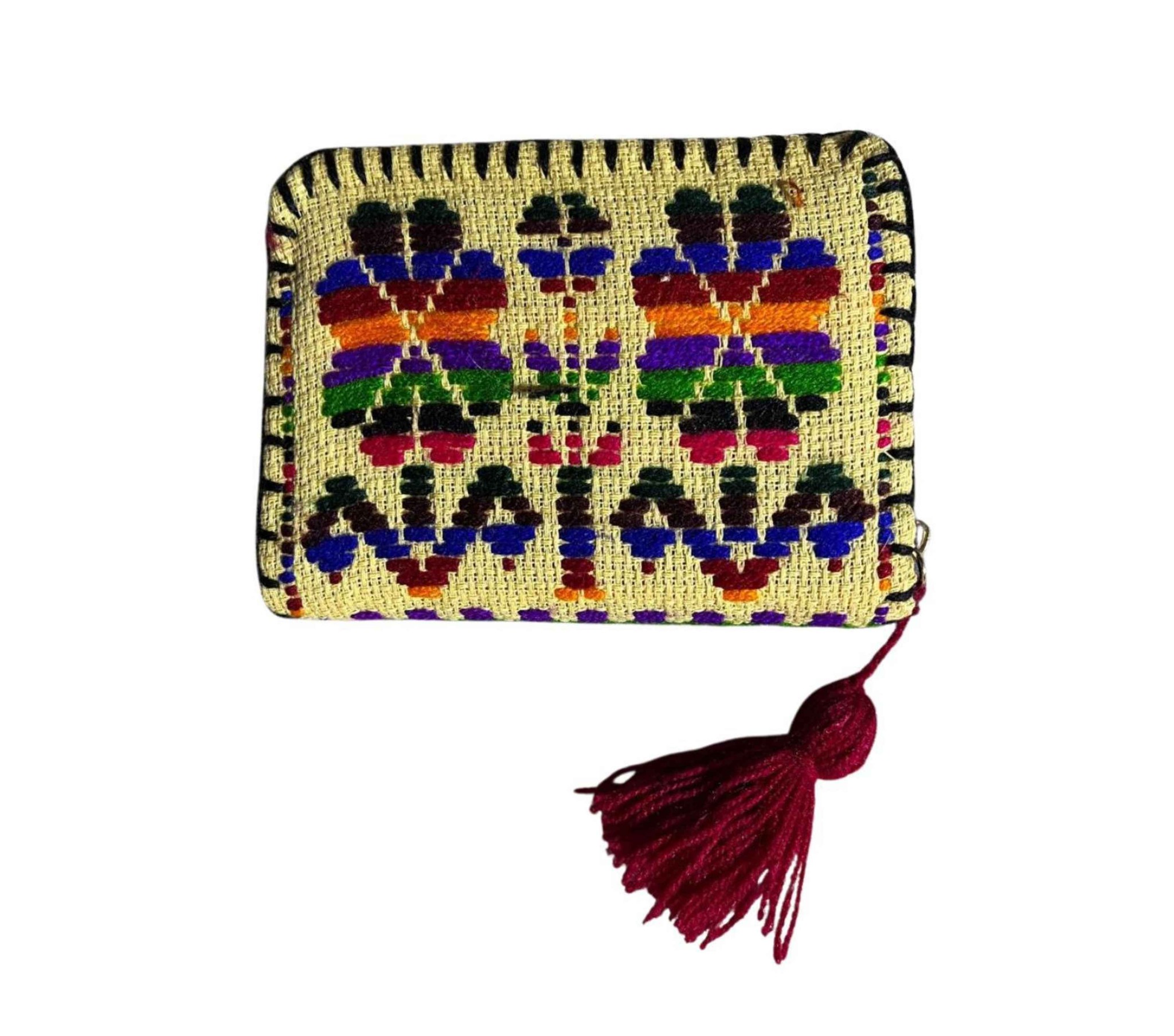 Cartera chica artesanal de un cierre con tejido mazahua