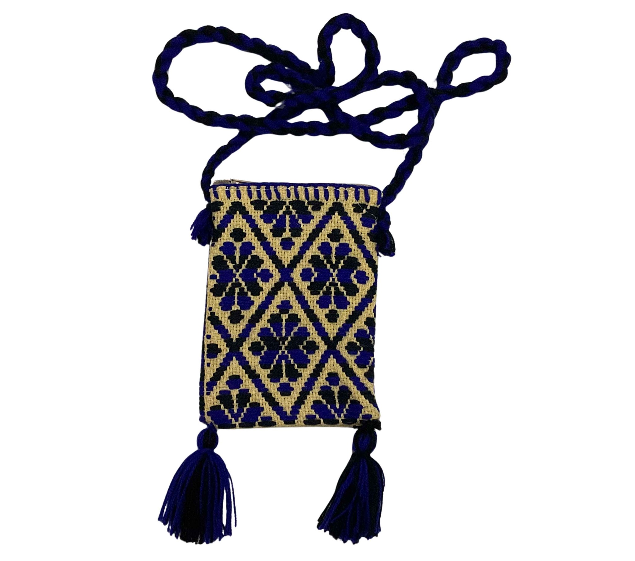 Morral chico artesanal mazahua con cordón y borlas