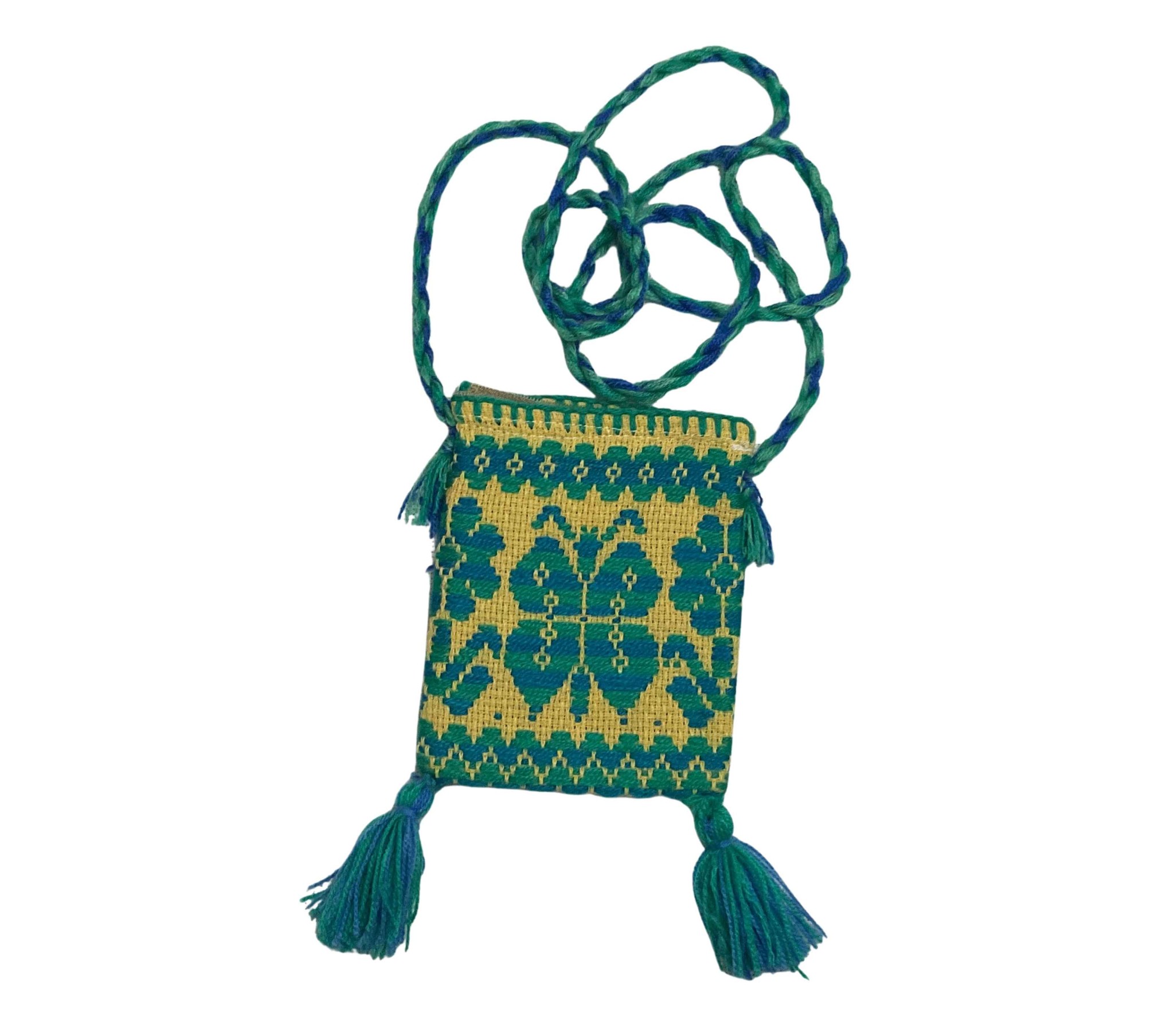 Morral chico artesanal mazahua con cordón y borlas