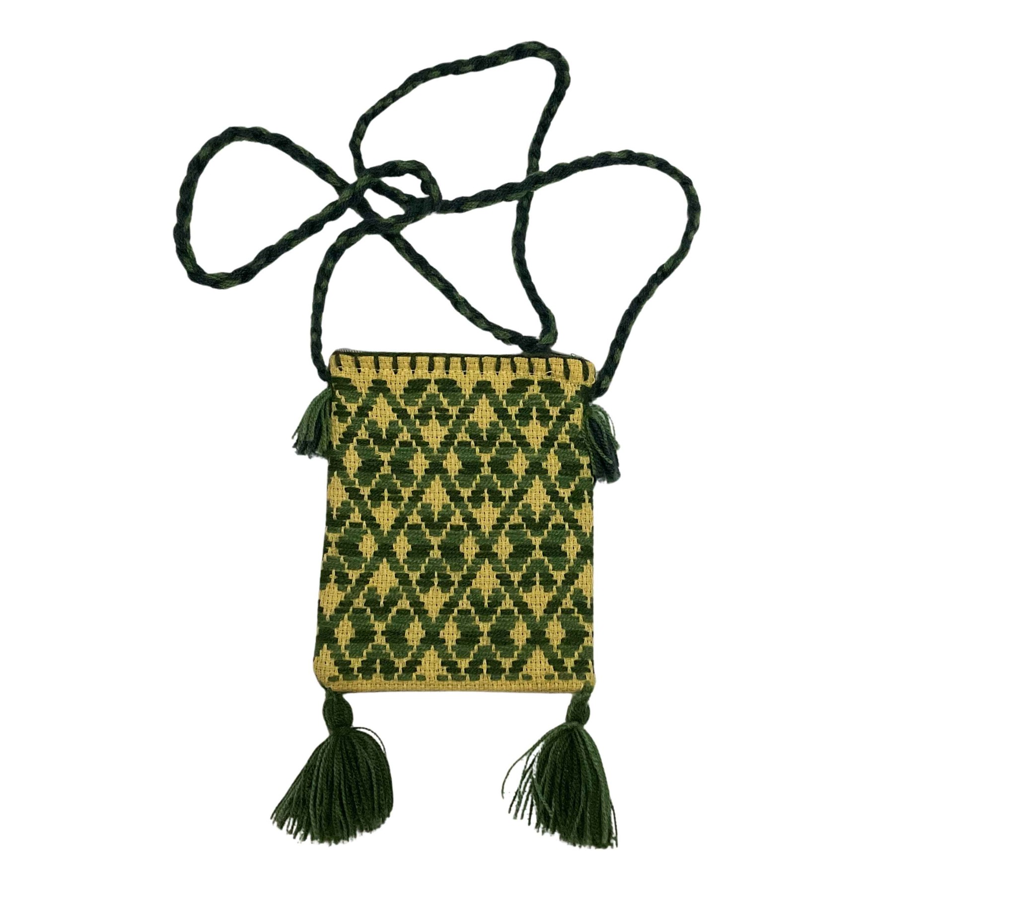 Morral chico artesanal mazahua con cordón y borlas