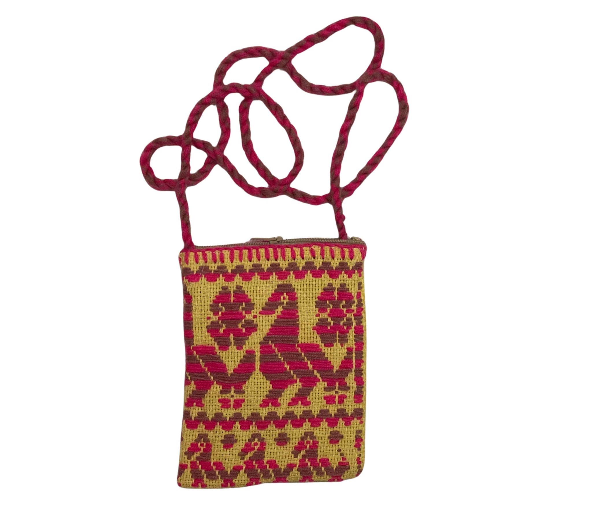 Morral chico artesanal mazahua con cordón y borlas