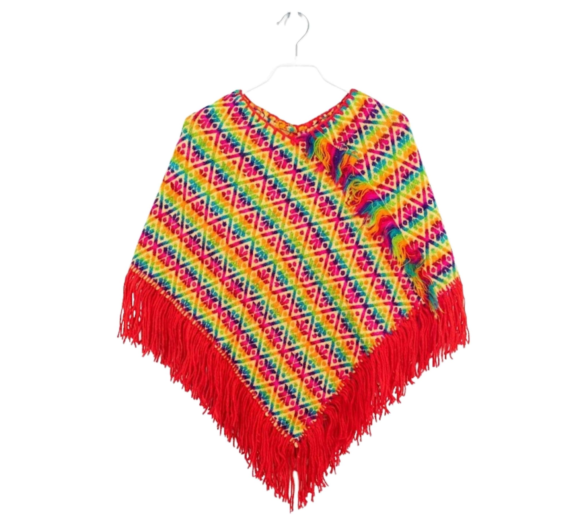 Quexquémetl artesanal mazahua tejido con flecos, talla G