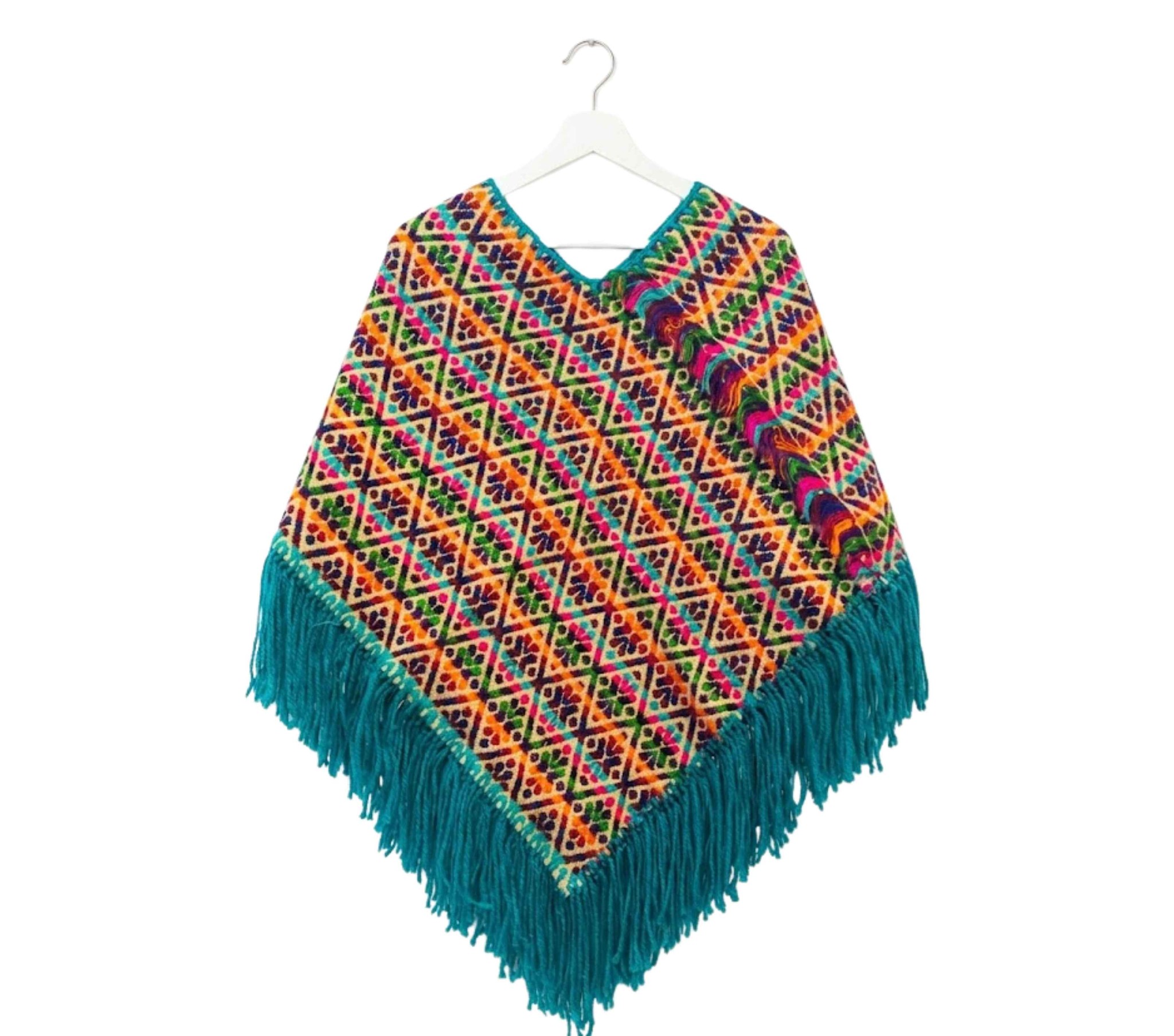 Quexquémetl artesanal mazahua tejido con flecos, talla G