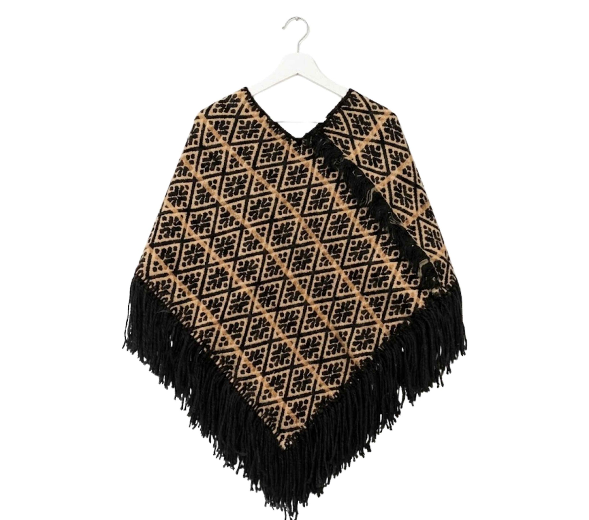 Quexquémetl artesanal mazahua tejido con flecos, talla G