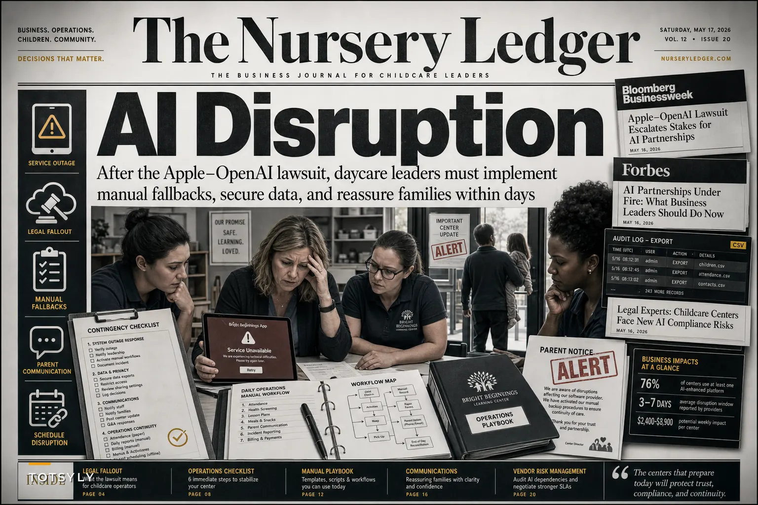 After the Apple–OpenAI lawsuit: 6 immediate operational steps daycare leaders should take to manage AI vendor risk