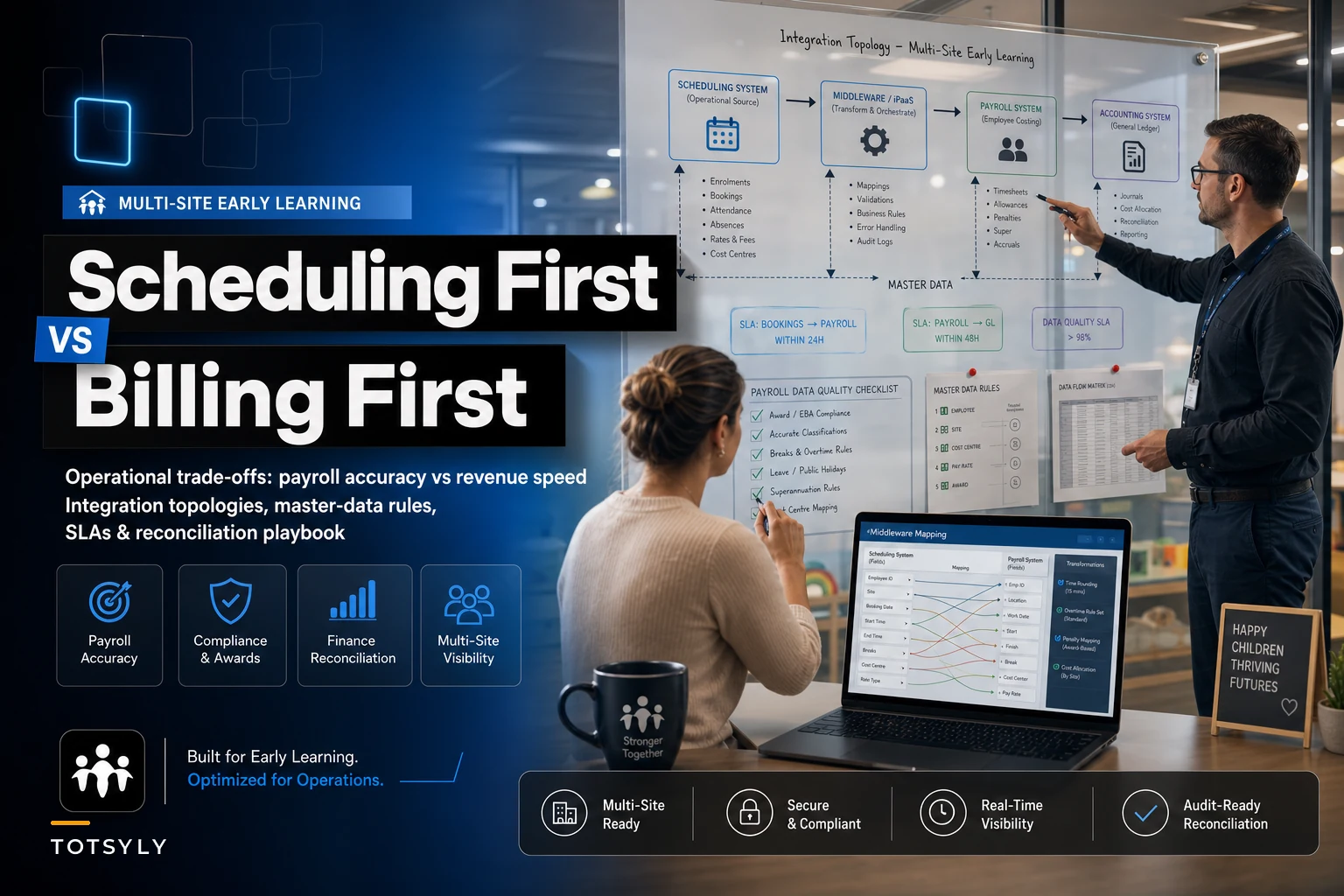 Scheduling‑first vs Billing‑first for multi‑site early learning: an operational playbook for payroll accuracy, compliance, and finance reconciliation