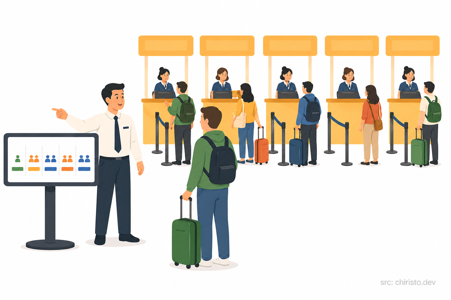 Least connections — agent checks queues in real time