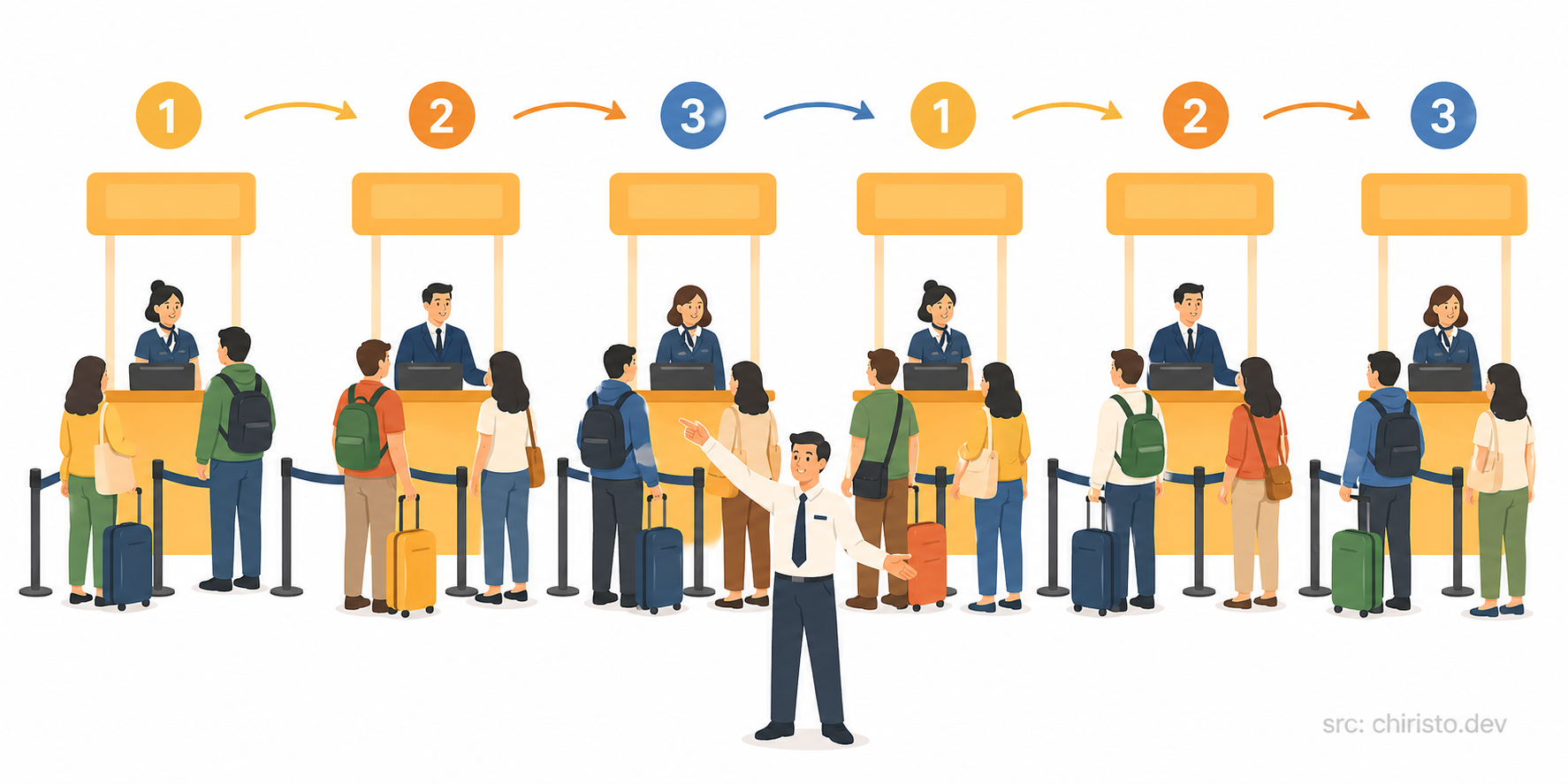 Round robin — equal rotation of passengers