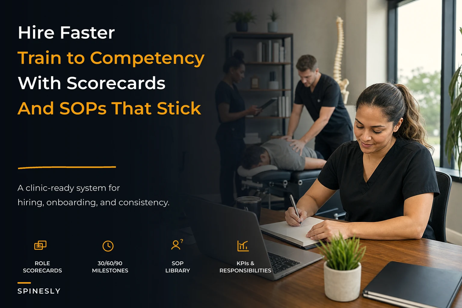 Build a Hire‑to‑Competency Staffing System: Scorecards, 30/60/90 Milestones and an SOP Library for Chiropractic Clinics