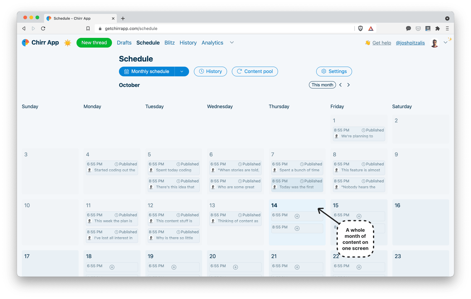 Monthly calendar view