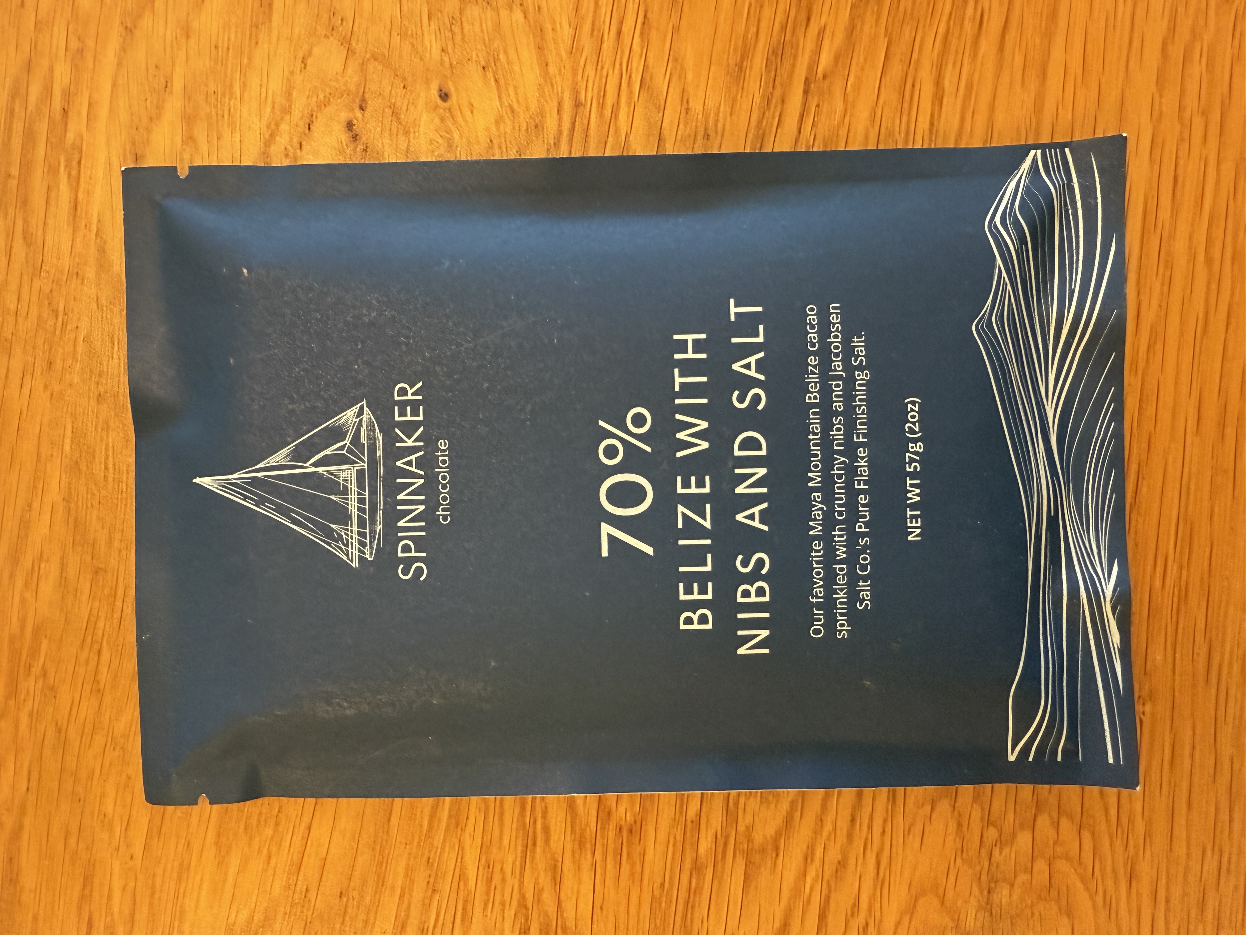 Belize with Nibs and Salt by Spinnaker Chocolate - 70% chocolate bar