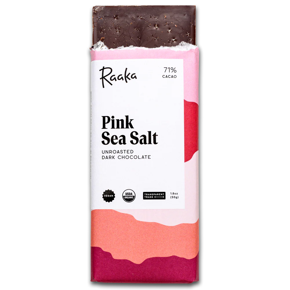 Pink Sea Salt by Raaka - 71% chocolate bar