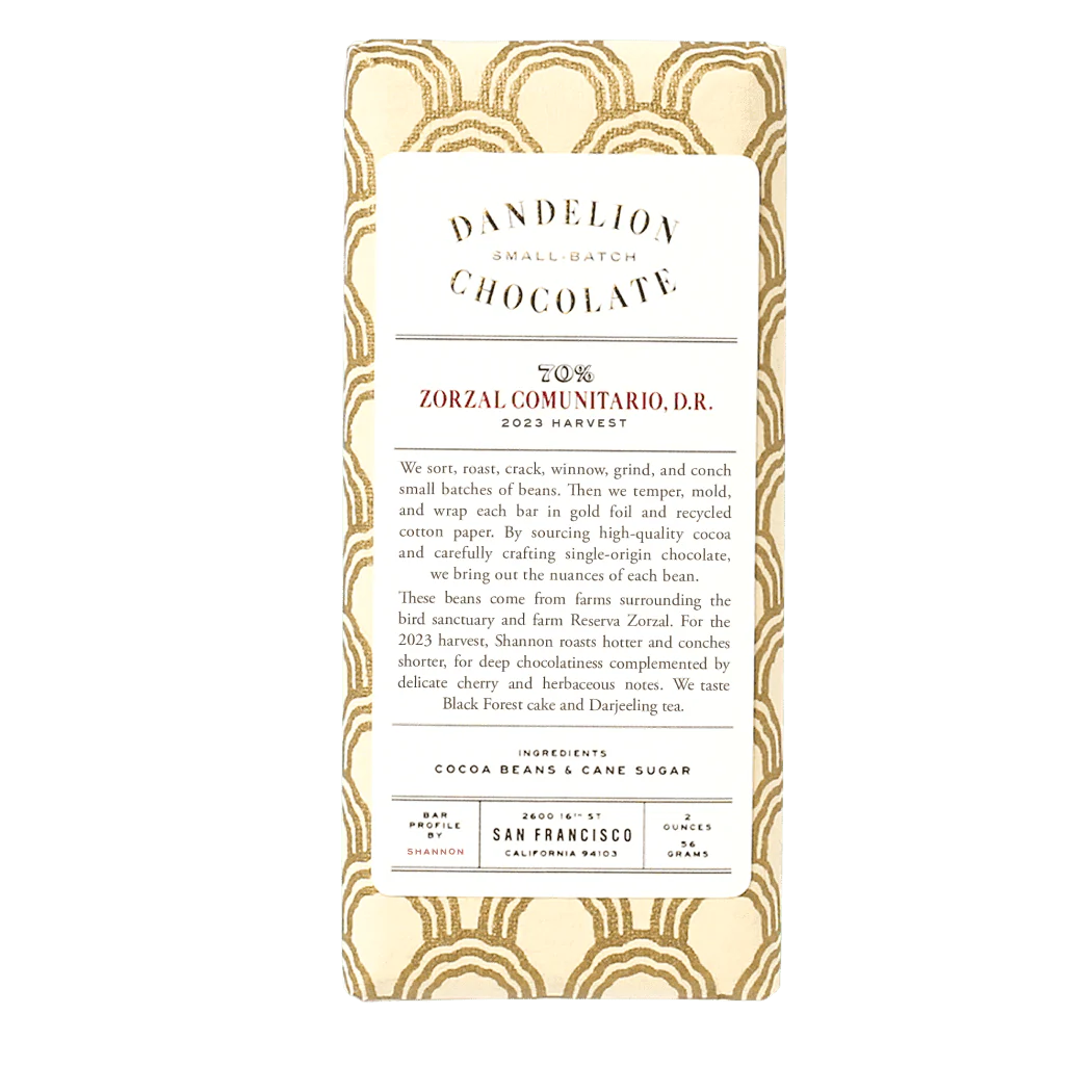 Zorzal Comunitario D.R. 70% by Dandelion Chocolate - 70% chocolate bar