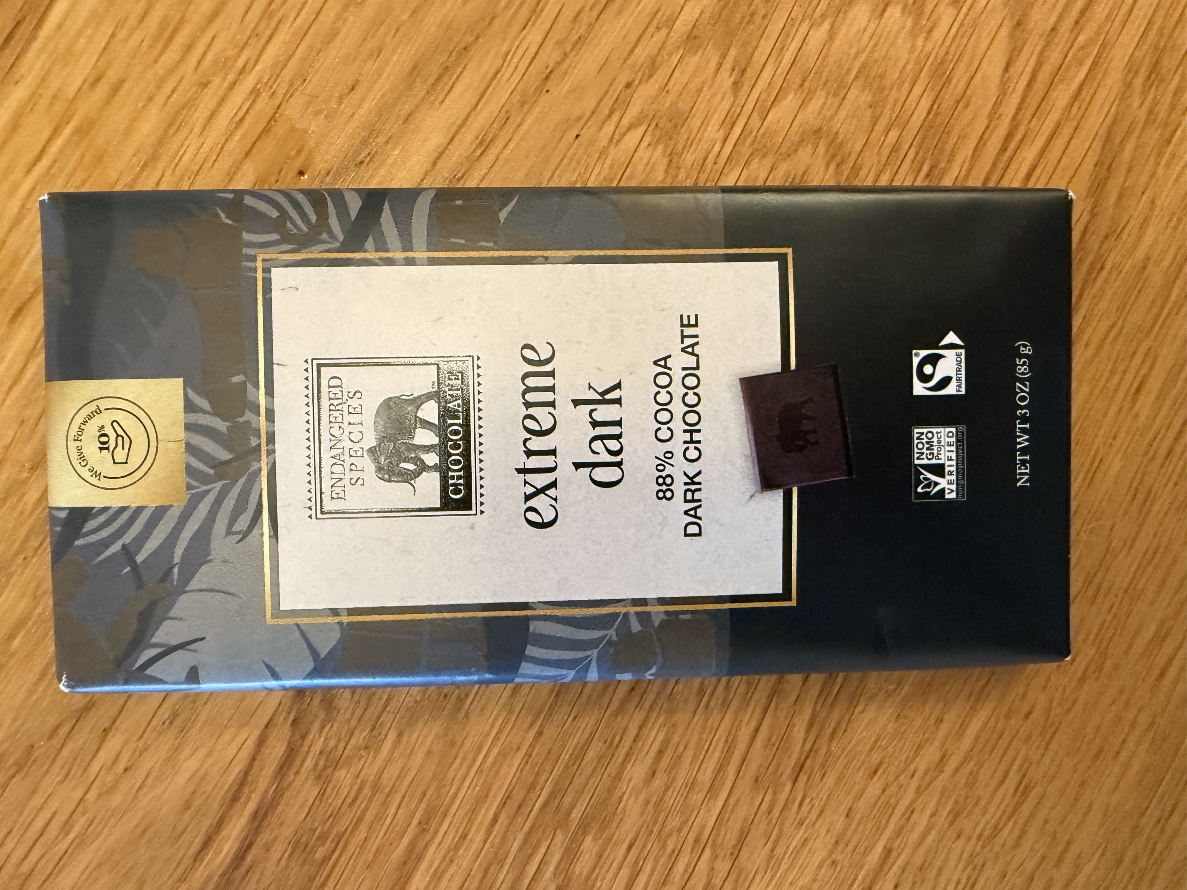 Extreme dark by Endangered Species - 88% chocolate bar