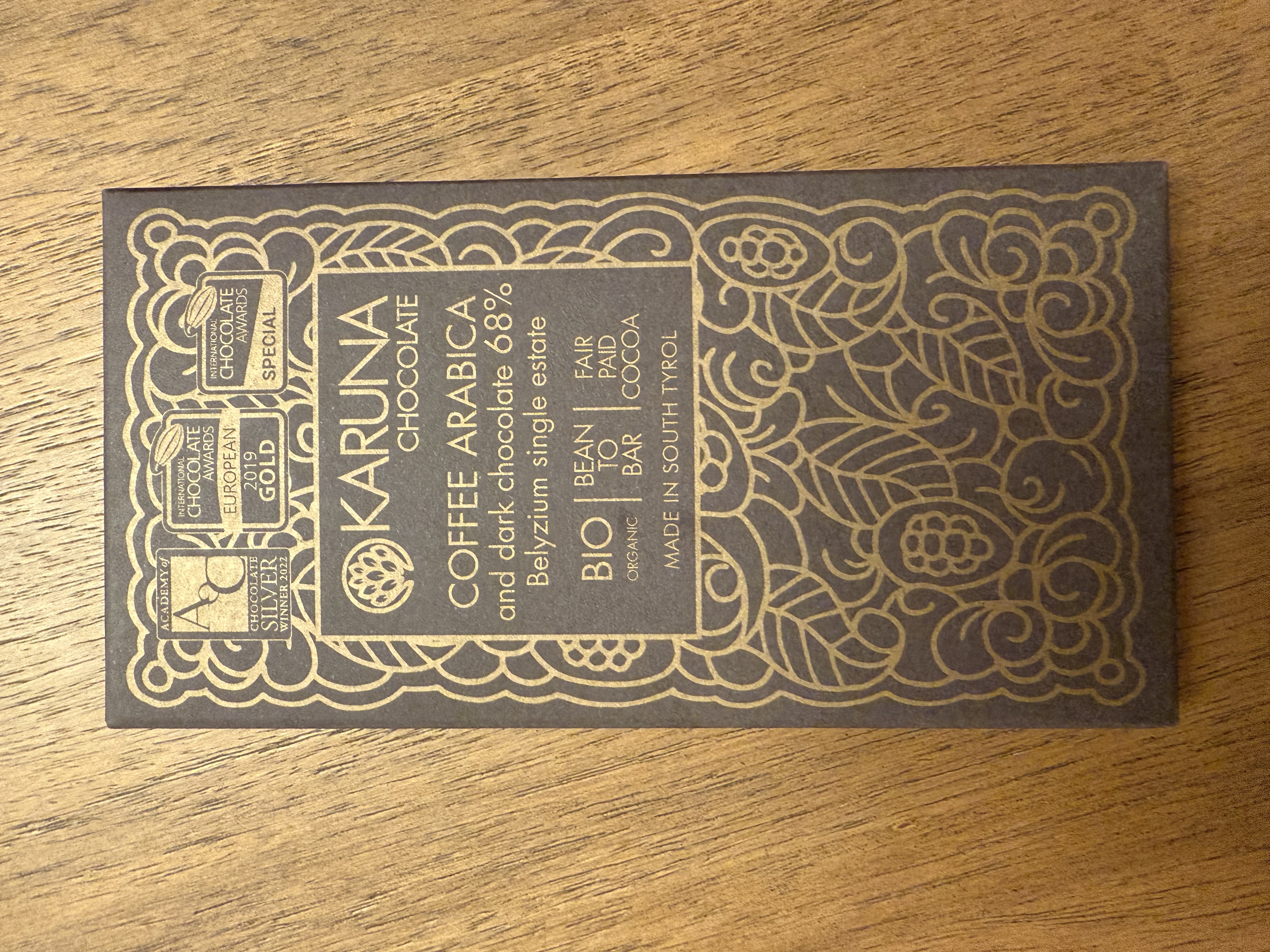 Coffee Arabica and Dark Chocolate by Karuna Chocolate - 68% chocolate bar