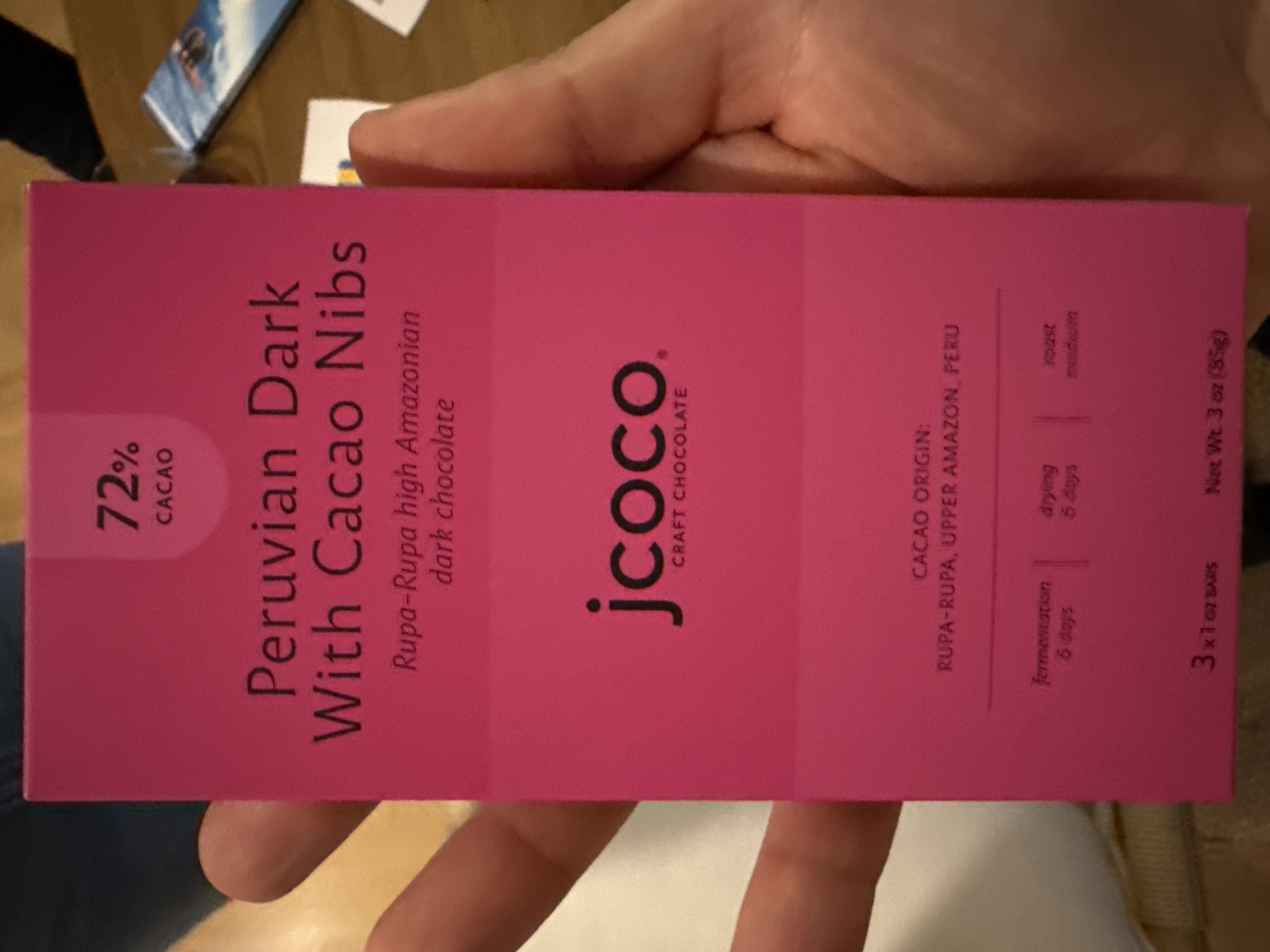 Peruvian Dark with Cacao Nibs by Jcoco - 72% chocolate bar