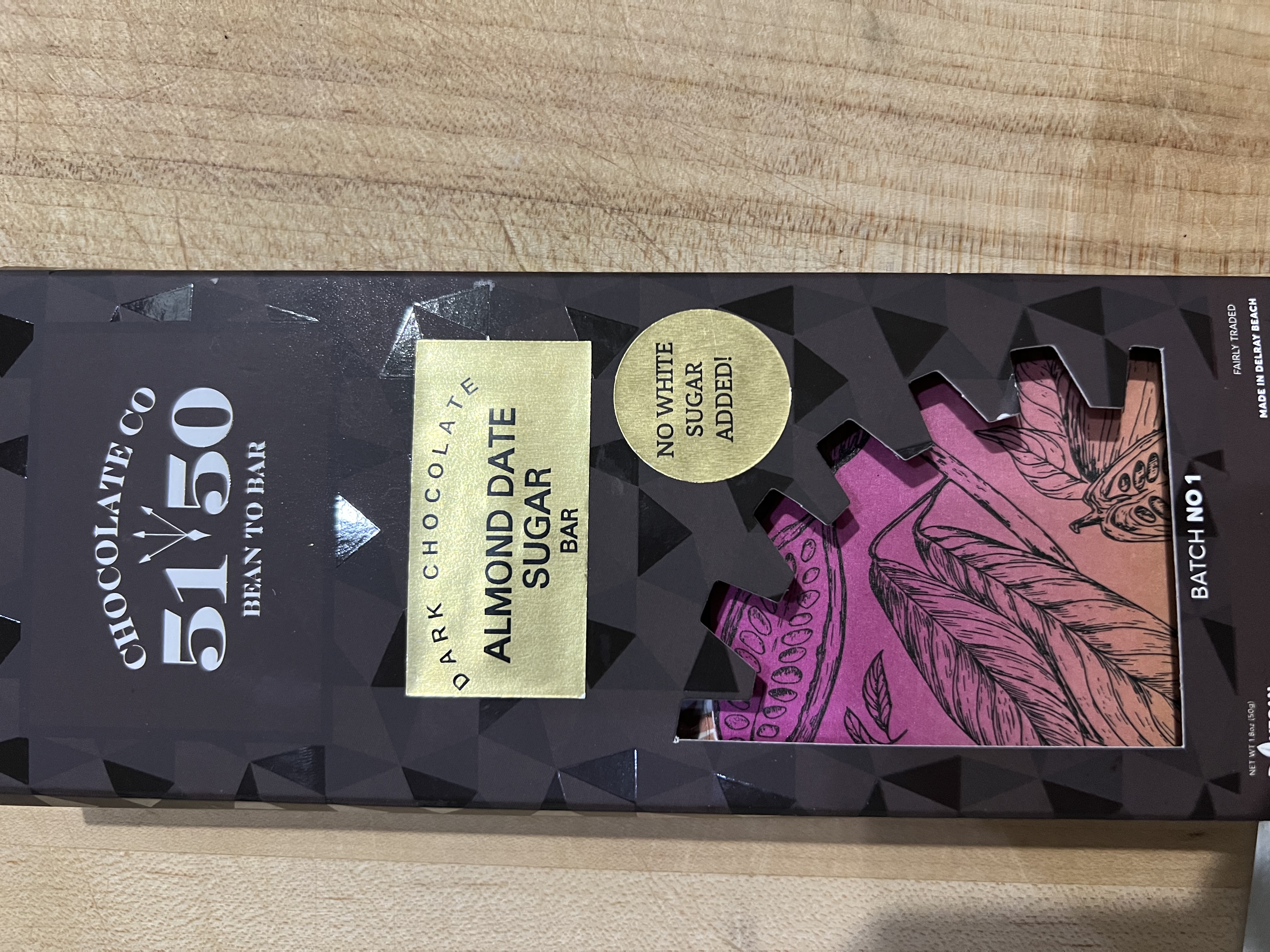 Dark chocolate almond date sugar bar by Chocolate co 5150 bean to bar - % chocolate bar