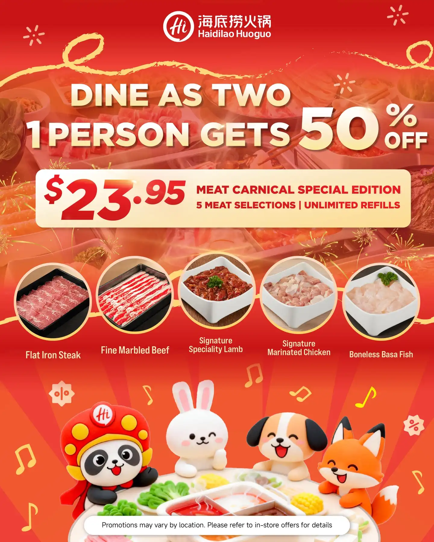 DINE AS TWO 1 PERSON GETS 50% OFF