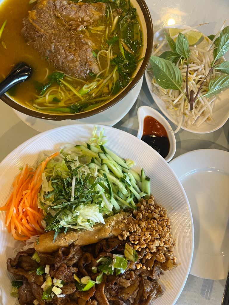 Vermicelli with BBQ Pork & Spring rolls