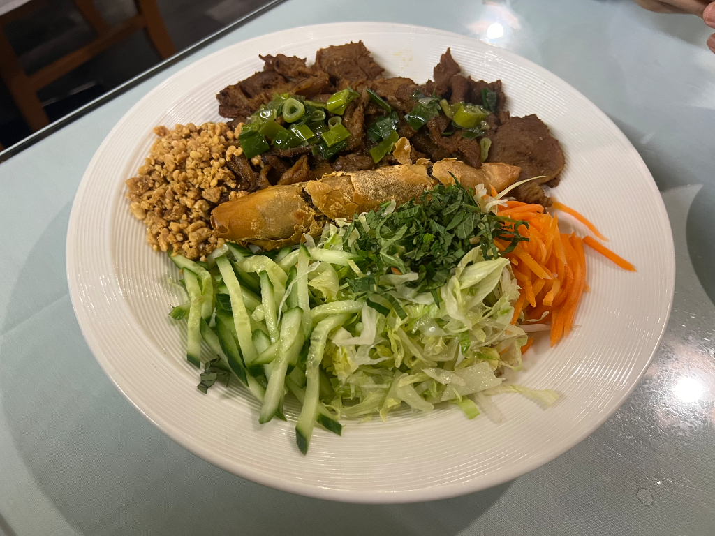Vermicelli with BBQ Pork & Spring rolls