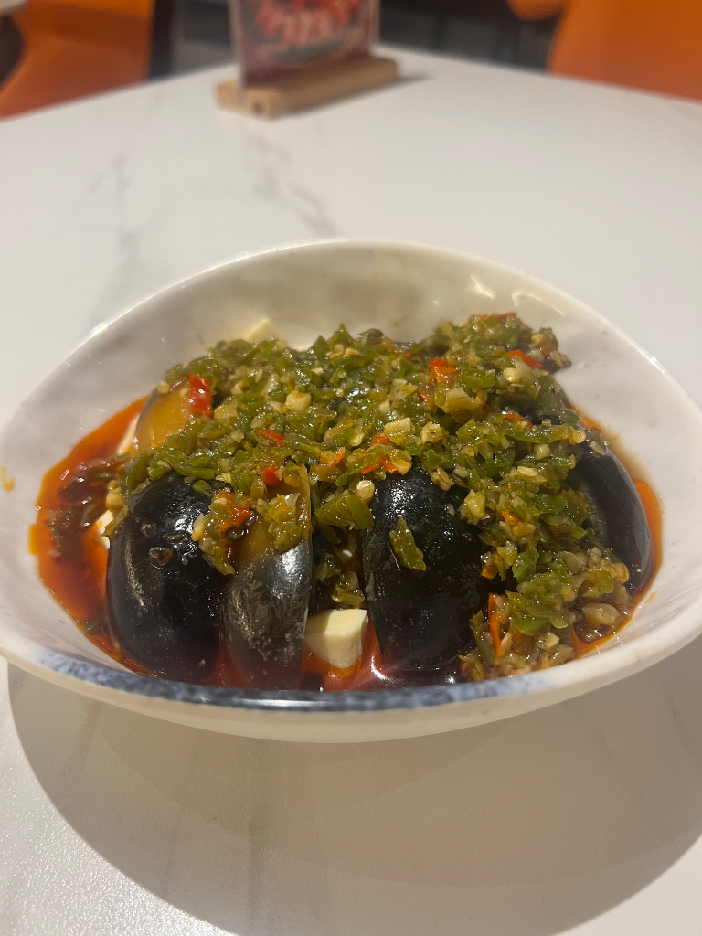 Soft Tofu And Preserved Egg Salad And Wt Double Chilli Sauce