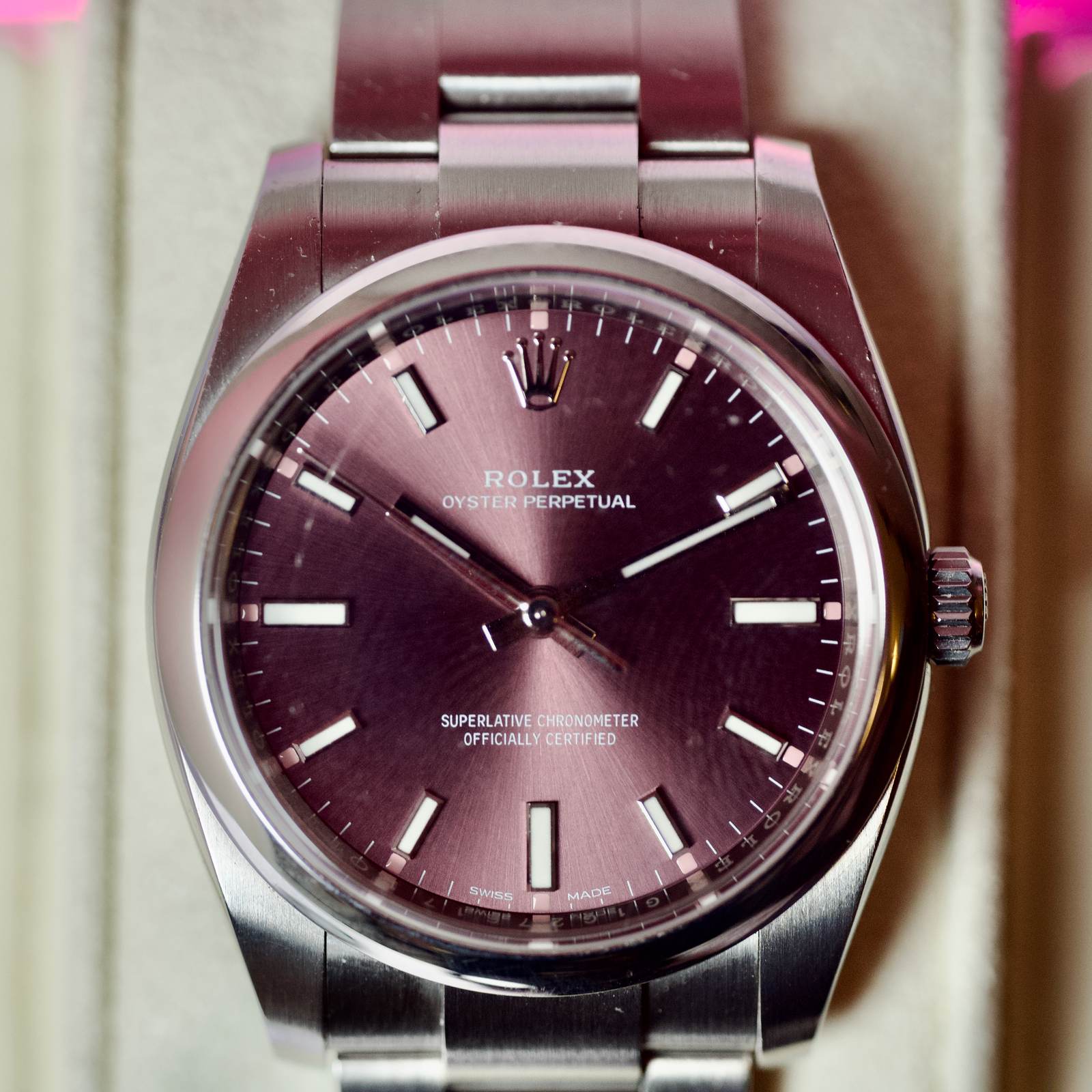 Rolex Oyster Perpetual, "Red Grape" Purple Dial