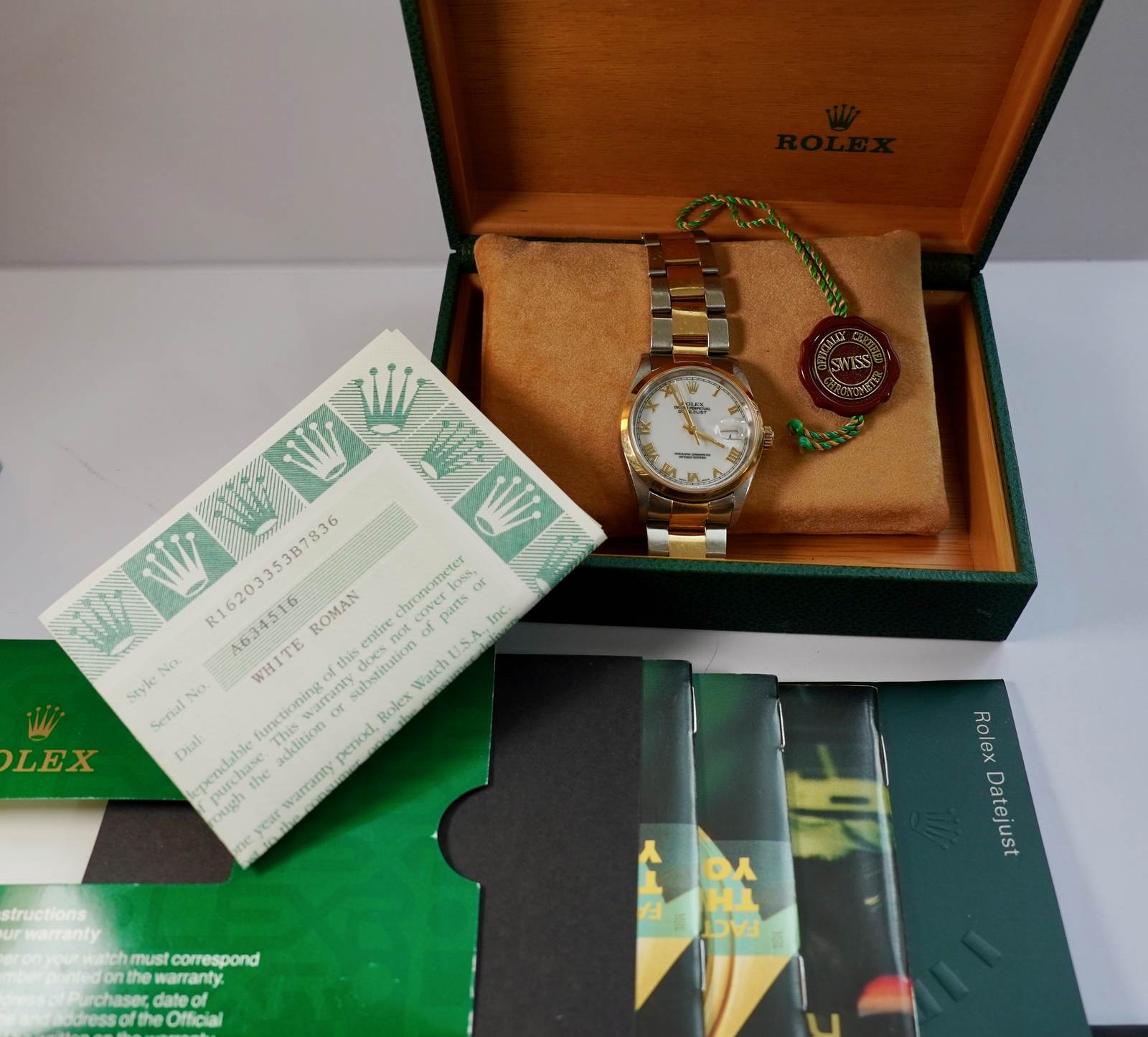 Rolex Datejust 36 White Roman Dial Steel and Gold (1999)