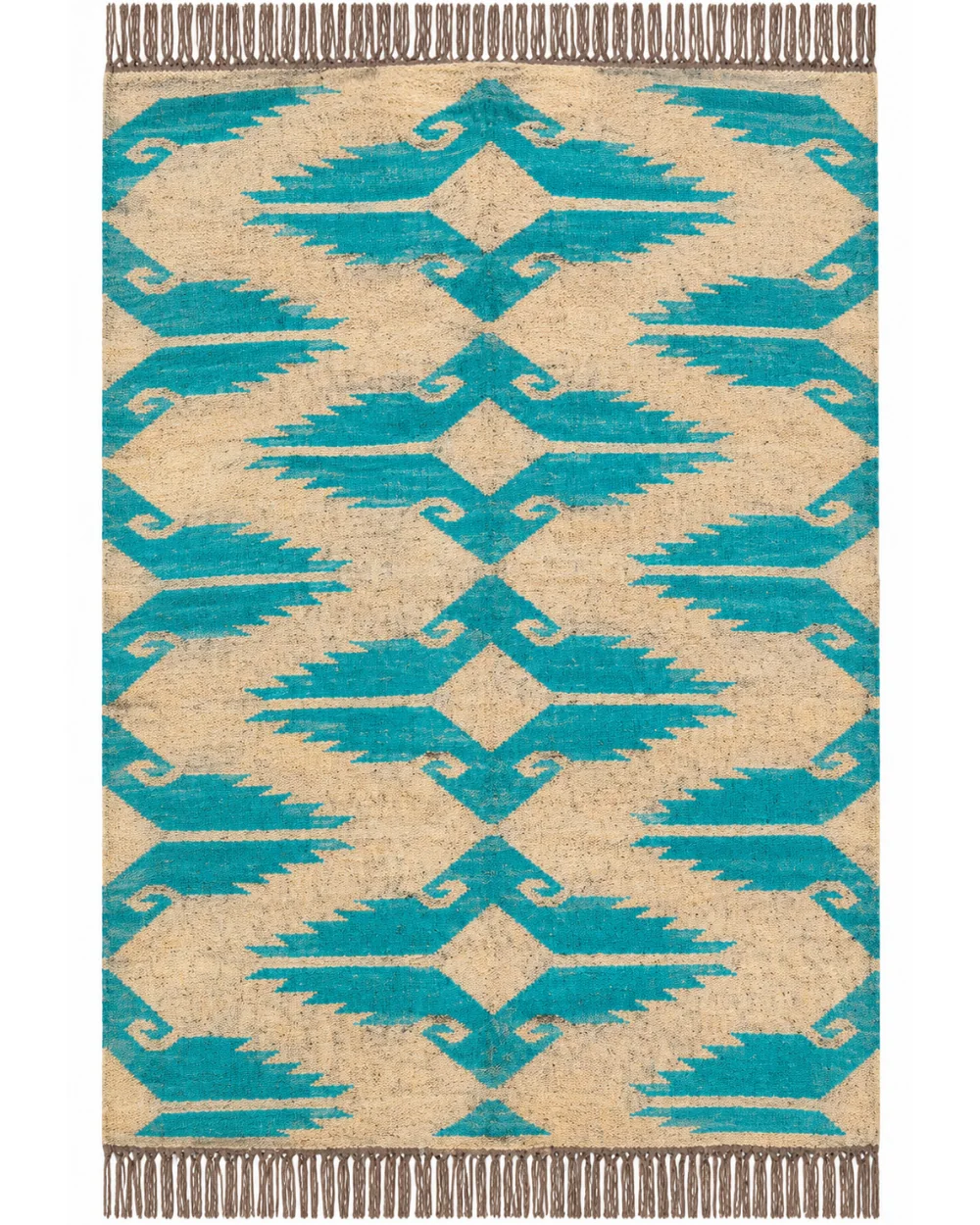 chouhan-KLM400017 Handwoven Turquoise Mirage Geometric Area Rug with Fringe