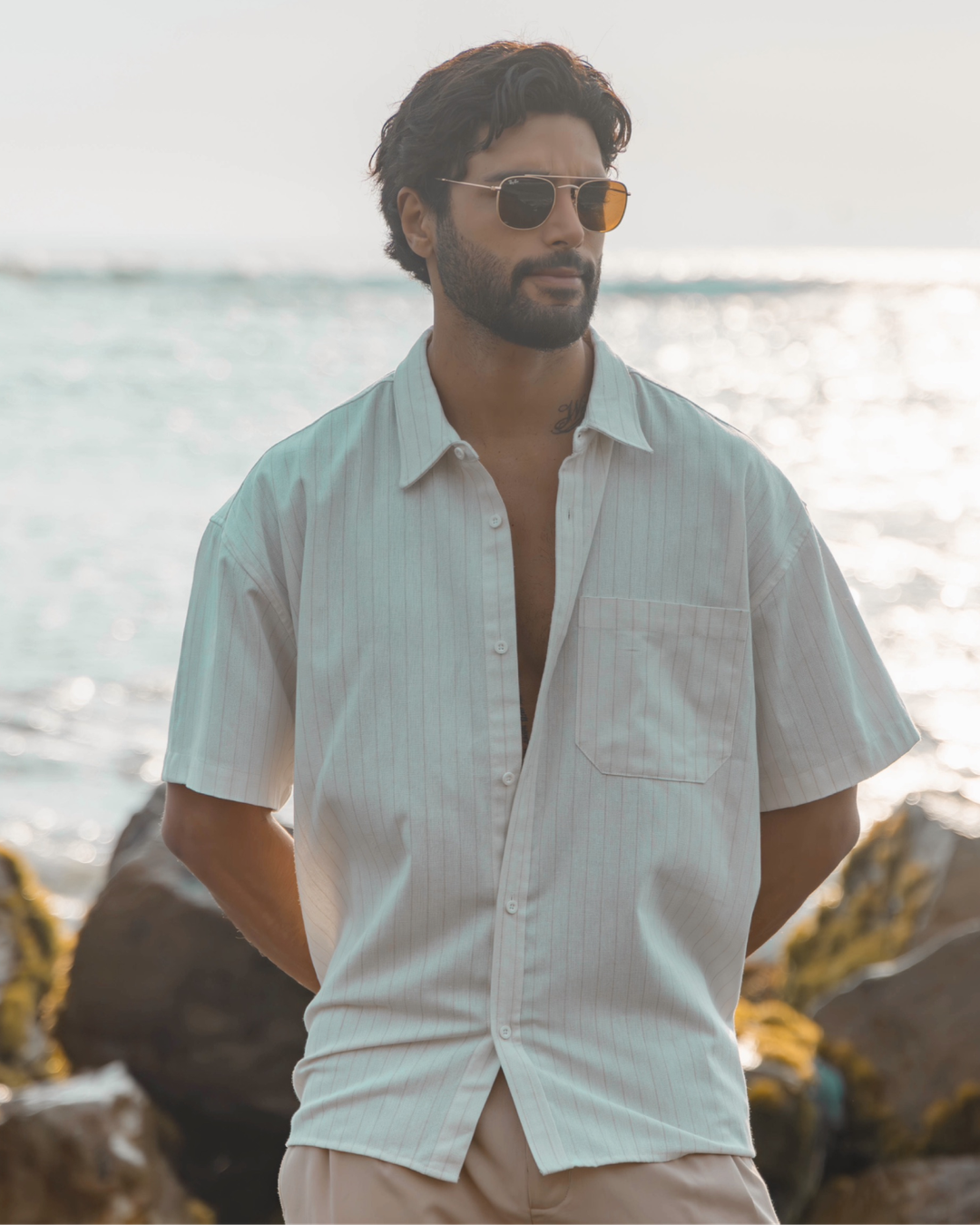 Camisa lino rayas - Pearl - Imagen 1