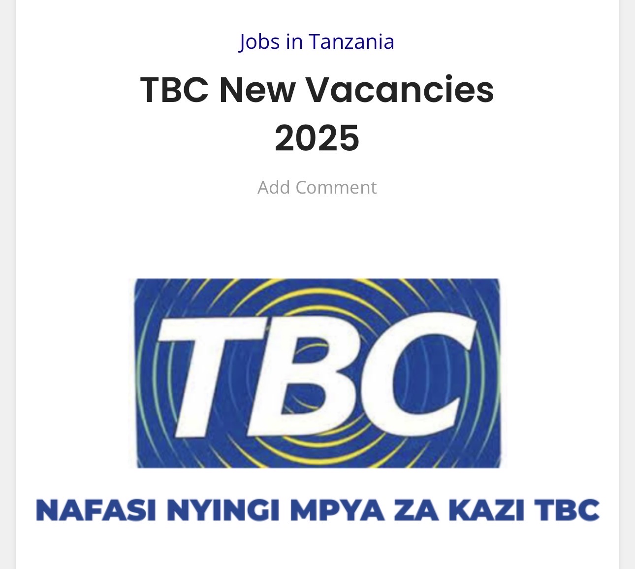 TBC NEW VACANCIES